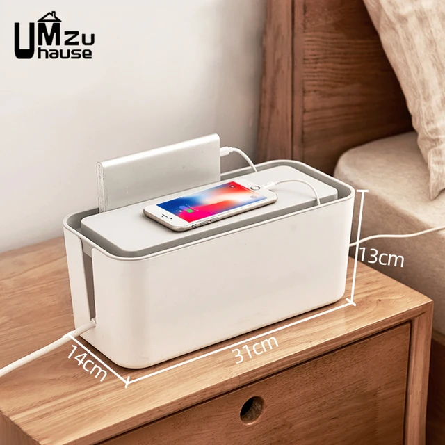 Power Strip Organizer Cable Management Box Multi Socket Desk Bins Hidden Cord Case Home Office Storage with Phone Charging Slot 6