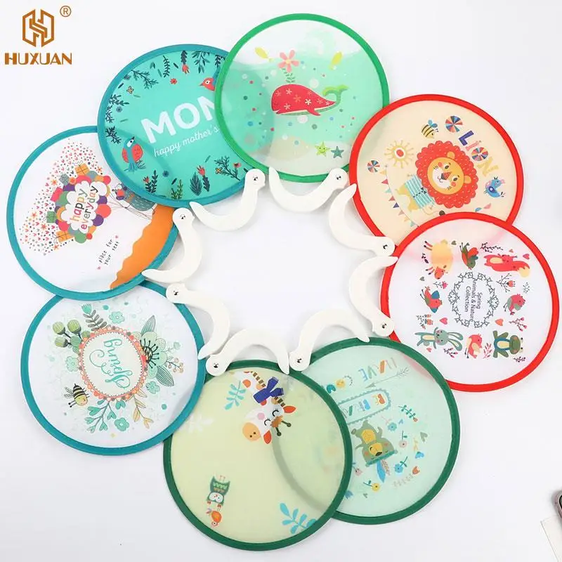 Portable Folding Fan 1Pc Portable Folding Fan With Handle Cartoon Mini Fan Women Summer Round Gifts Creative Party Gift