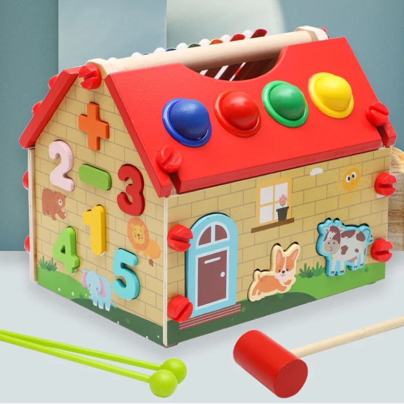 Children's Early Education Wooden Smart House Digital Shape Matching Cognitive Building Block Nut Disassembly House Kid's Toy