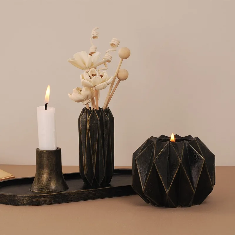 DIY Cut Surface Vase Candle Set Silicone Mold Gypsum Candle Holder Desktop Storage Jar Ornament Epoxy Resin Mold Home Decoration