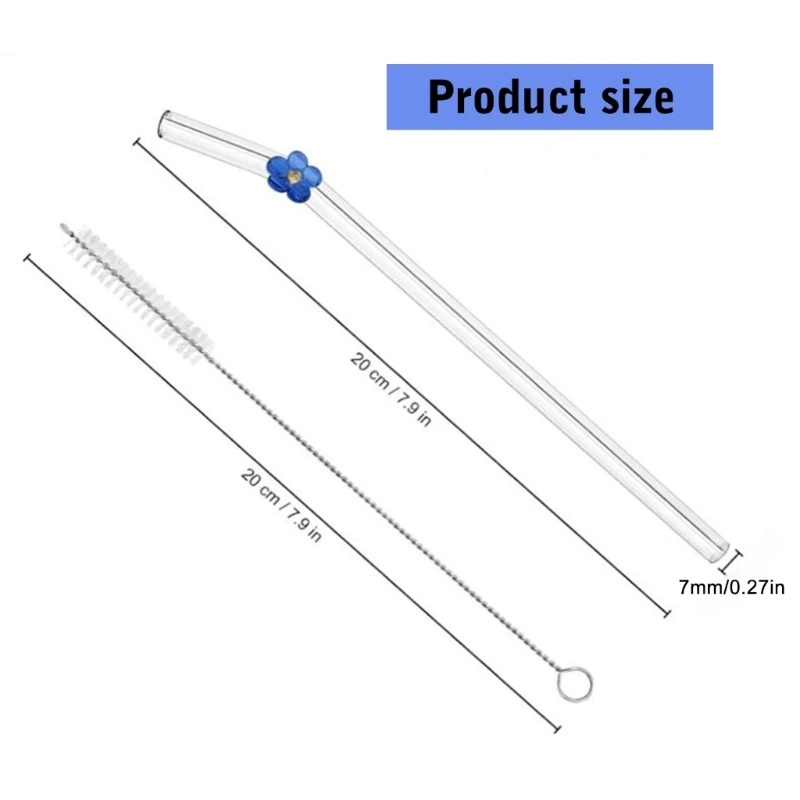 8PCS Colored flowers Drink Straws Reusable with Brush Drinking Straws Suitable for Beverage Coffee and Cocktails Drinking