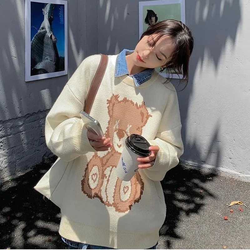 

Women Winter Sweater Clothes Set Autumn and Winter The New Female Long Sleeve Loose Korean Version Round Neck Hedging