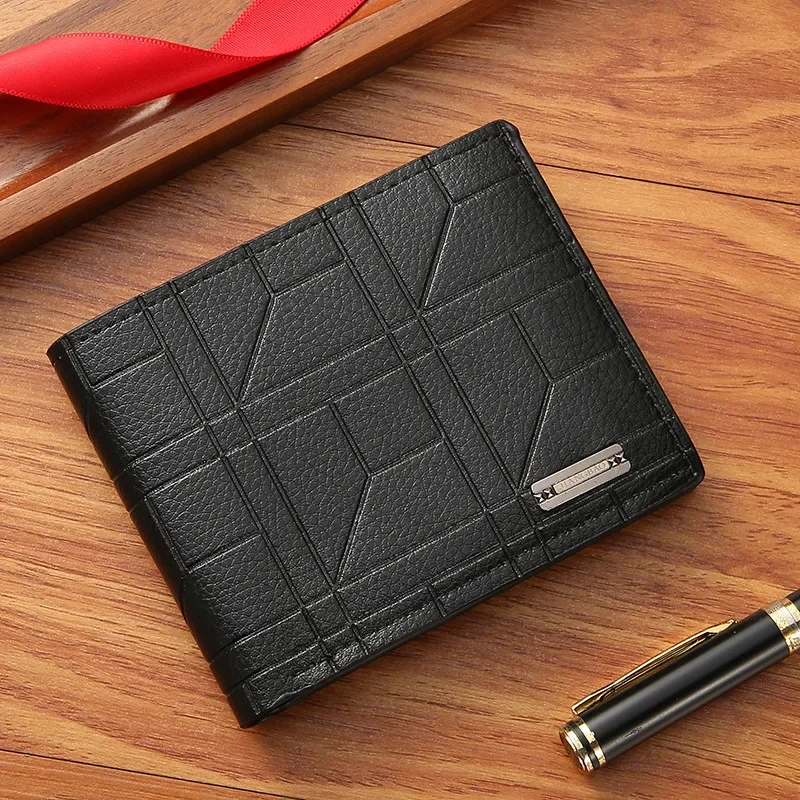 New Brand Men'S Wallet Men'S Short Wallet Youth Fashion Plaid Horizontal Soft Leather Wallet Large Capacity Multi Card Wallet 5