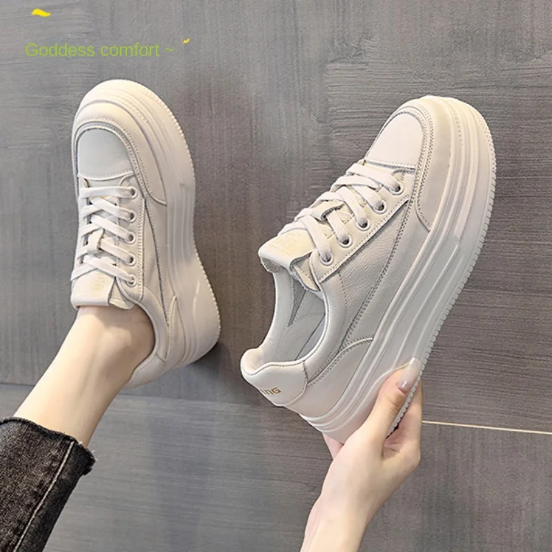 

Thick Sole Women's Casual Board Shoes New Genuine Leather Little White Shoes Flat Soft Sole Zapatos Para Mujeres Tenis De Mujer