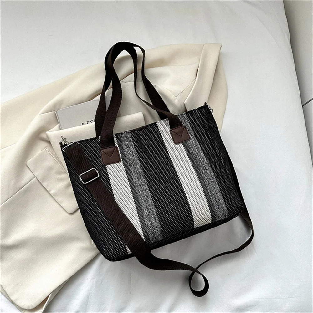 2023 Canvas Stripe Tote Bag Vintage Shoulder Crossbody Bags Large