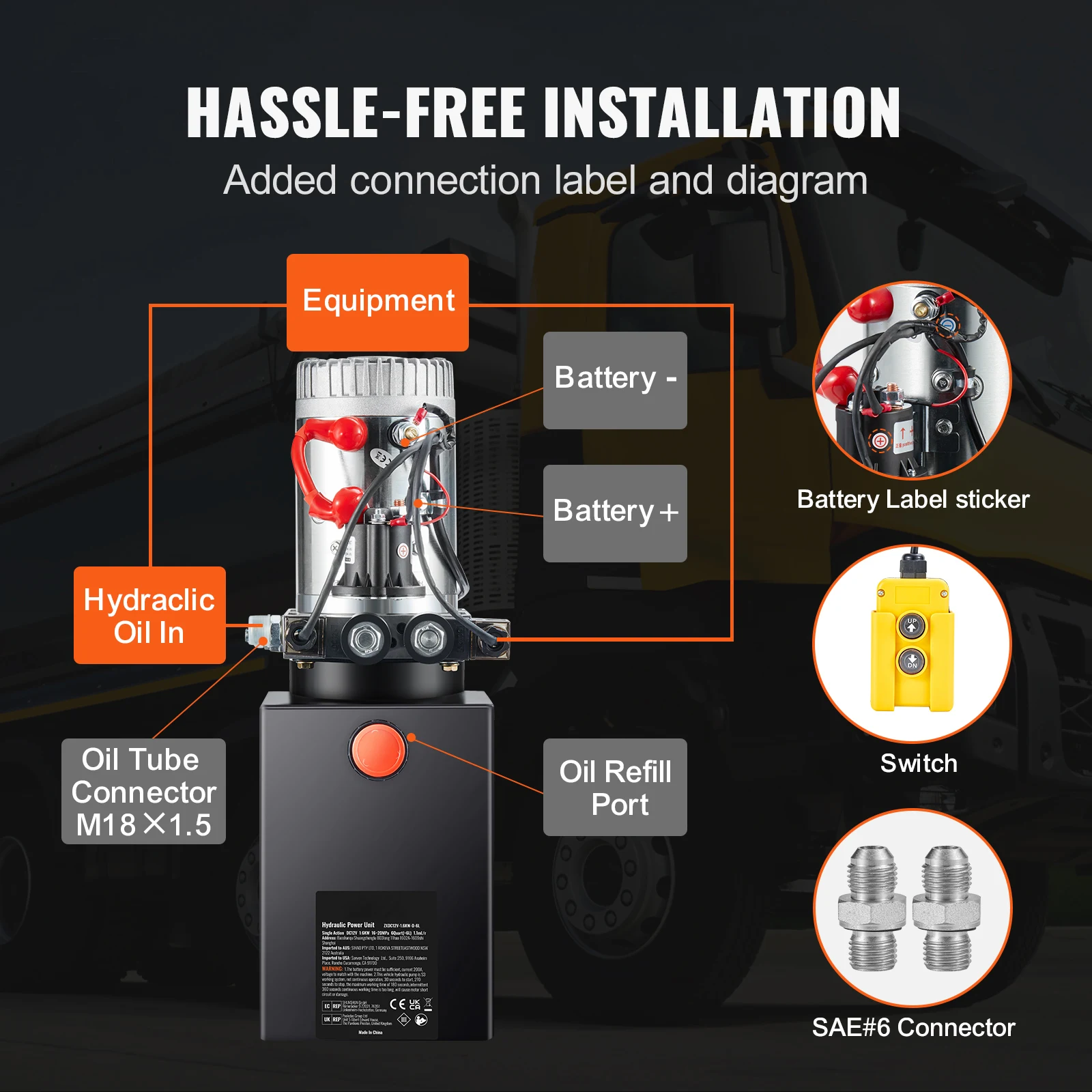 SucceBuy Hydraulic Pump 4-20 Quart Dump Trailer Pump Double Acting Dump Trailer Pump DC 12V Hydraulic Power Unit for Car Lifting