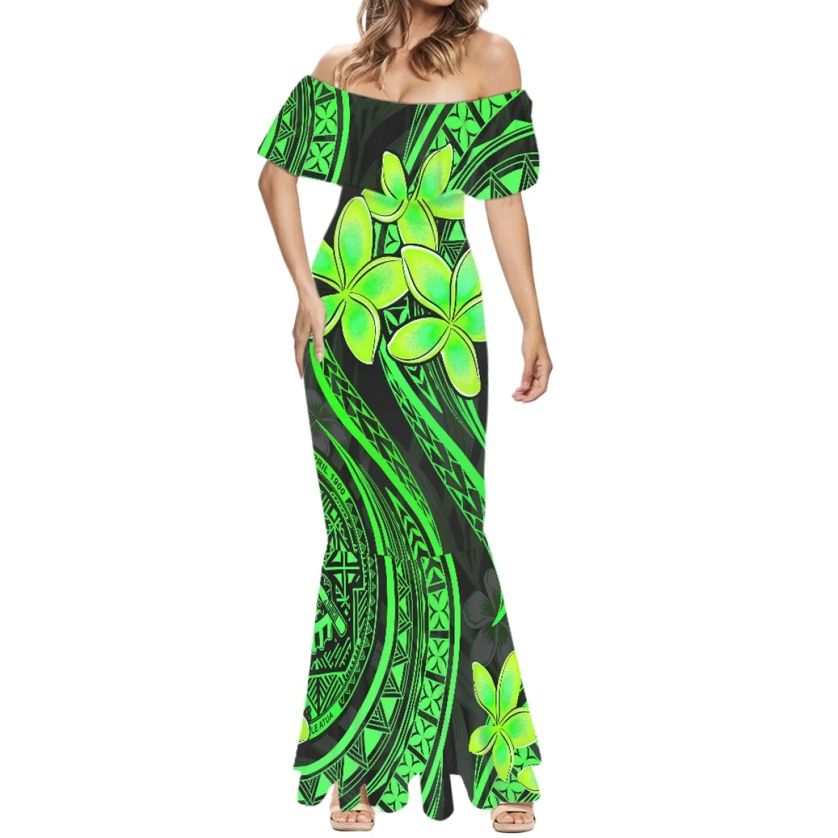 

Cumagical Bohemian Tribal Women's Short Sleeve Fishtail Dress Party Sexy Summer One-Shoulder Hawaiian Print Dress 2023 New