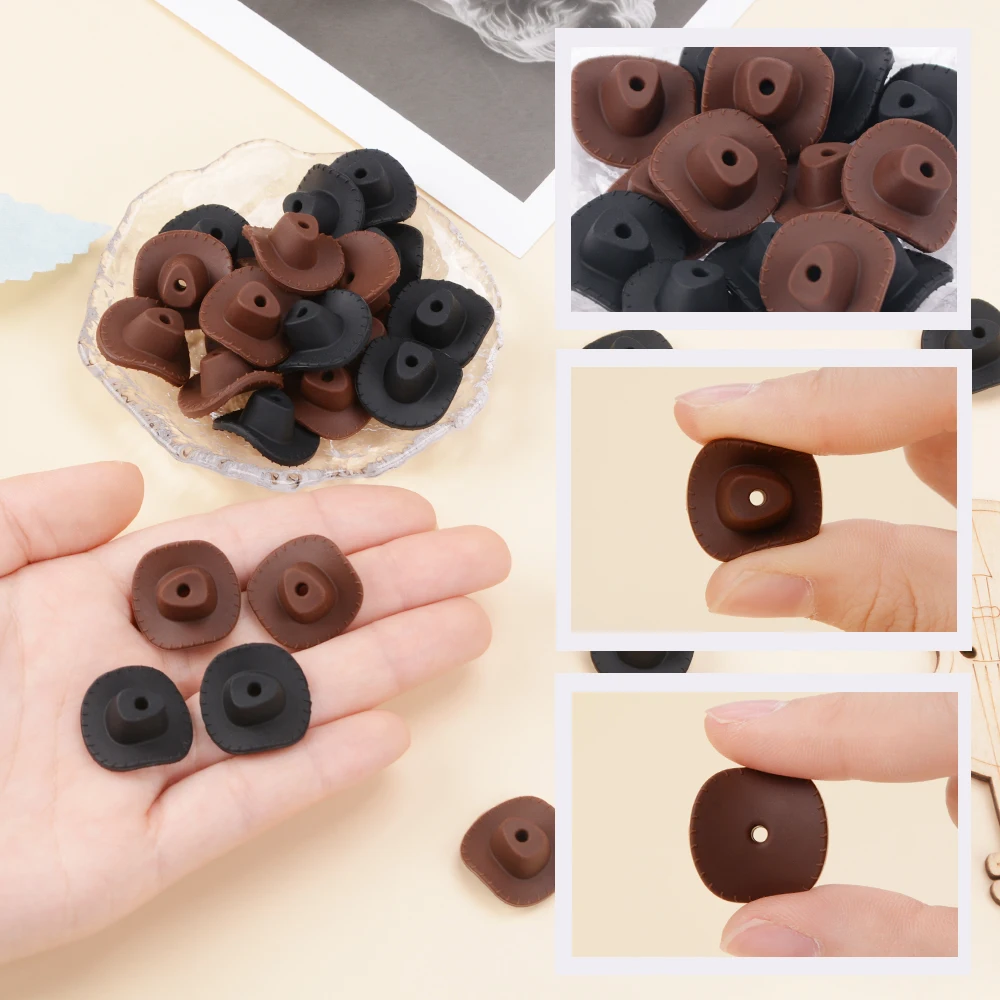 LOFCA 실리콘 비즈, 카우보이 모자 모양, 젖니 비즈, DIY 젖니 목걸이 팔찌에 적합, 14 팩