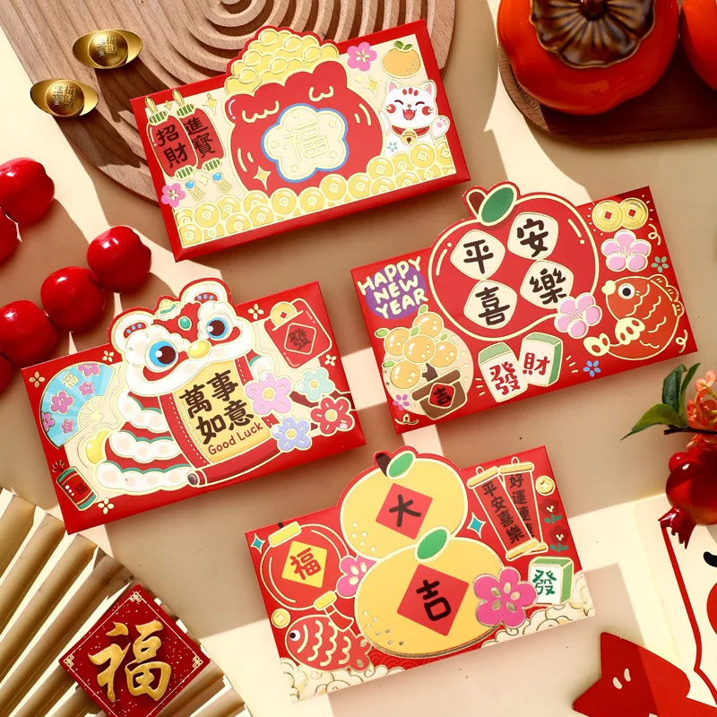 4pcs Cute Snake Red Envelope 2025 CNY Cartoon Red Packets New Year Kids Cash Gift Bags Spring Festival Blessing Accessories