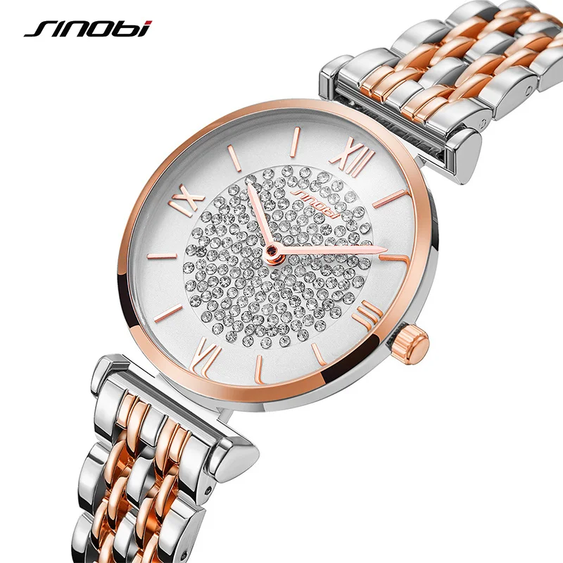 

SINOBI Luxury Business Women Quartz Watches 34mm Dial Plate Fashion Stainless Steel Strap Waterproof Brand Women Girl Wristwatch