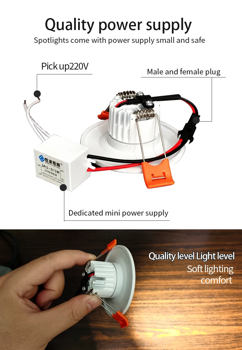 Description Picture 6 of itemRecessed mini Spotlight 【42mm-65mm hole】1w 3w LED ceiling light 110 volt 220V indoor embedded small downlight with driver set