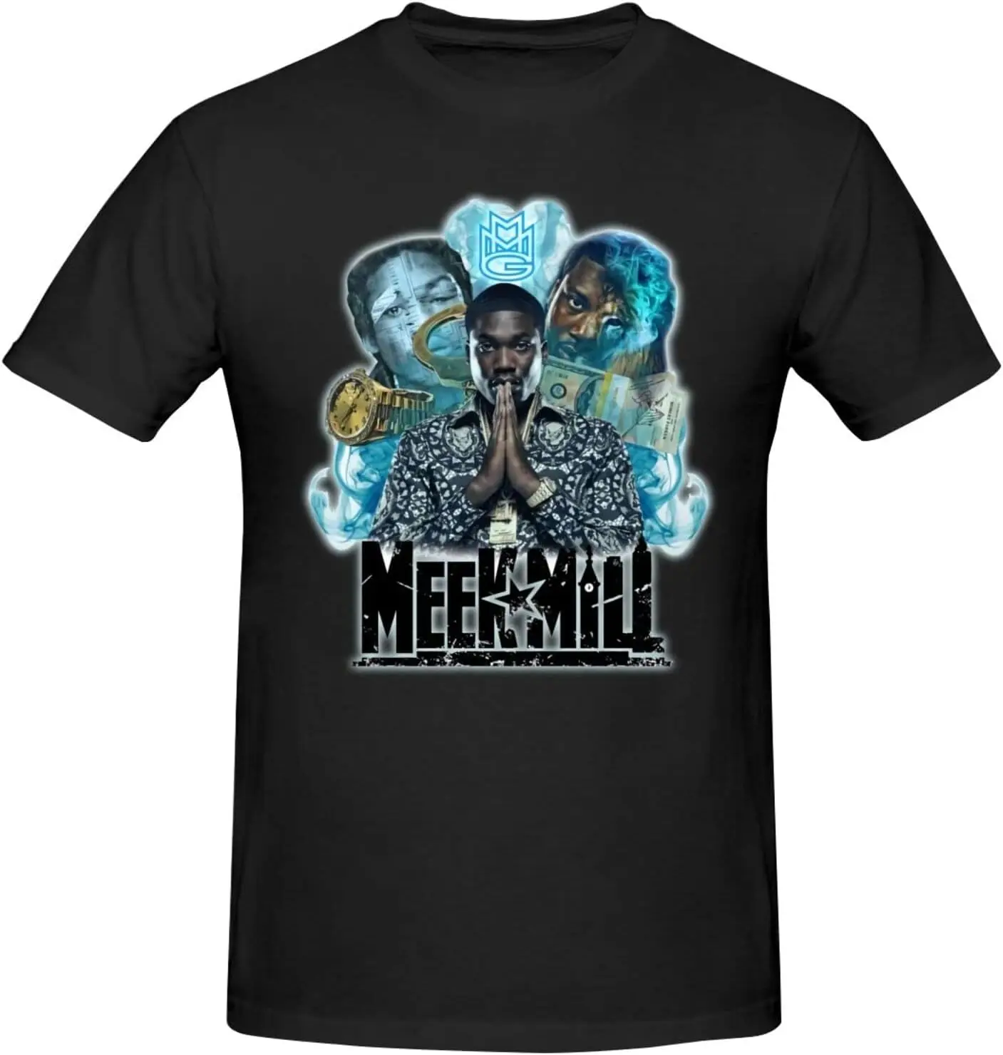 

Meek Music Mill T-Shirt Crew Neck Short Sleeve Shirt Classic Fashion Basic Casual Top Black