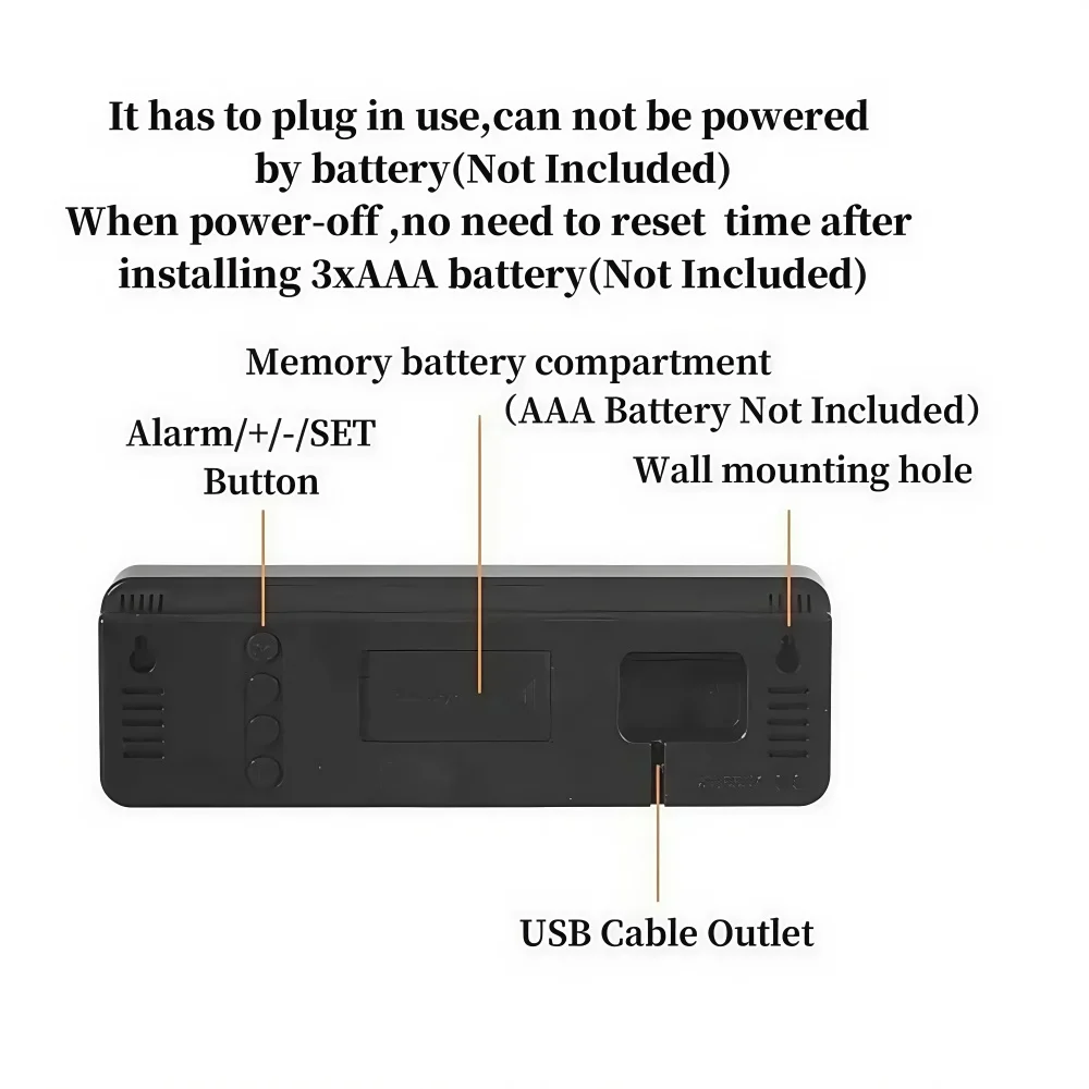 Description Picture 3 of item9 Inch Large Digital Wall Clock Temperature and Humidity Week Display Brightness Adjustable 12/24H Electronic LED Table Alarm Cl