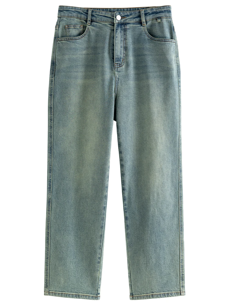 DUSHU Retro Straight Leg Denim Pants High Waist Slimming Effect New Spring 2024 Straight Leg Denim Long Pants 24DS81232
