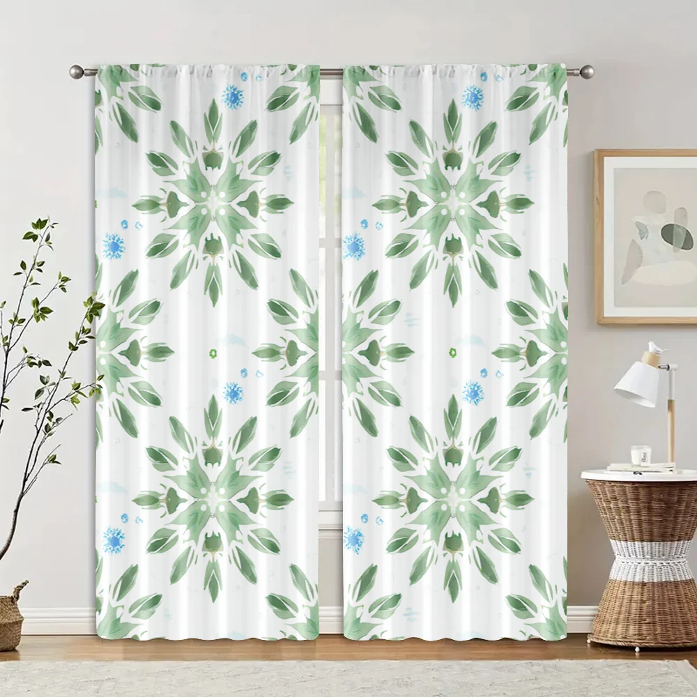 2pcs, Popular Curtains Boho Eucalyptus Leaf Pattern Polyester Easy Install (without rod) Decorations Clearance Perfect for 2