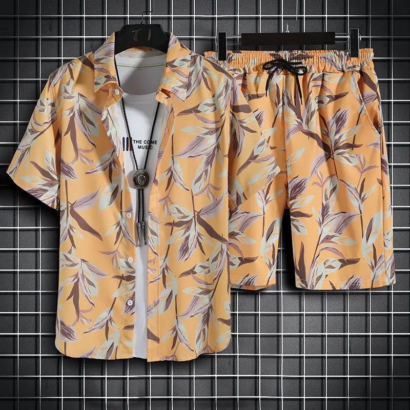 Hawaiian Shirt and Shorts Set Beach Clothes For Men 2 Piece Set Quick Dry Printing Casual Outfits Summer