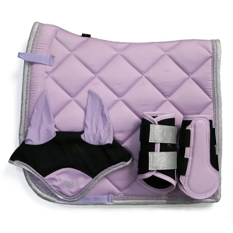 Horse Harness Lilac Purple Equestrian Sweat Pad Strap Leg Guard Horse Earmuffs Suit