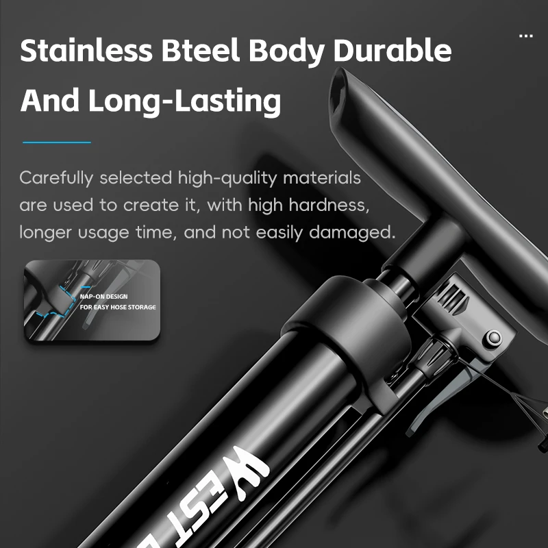 WEST BIKING Bike Pump 120PSI Portable Labor-Saving Air Pump For Motorcycle Car E-Bike AV/FV Inflator MTB Road Bike Accessories