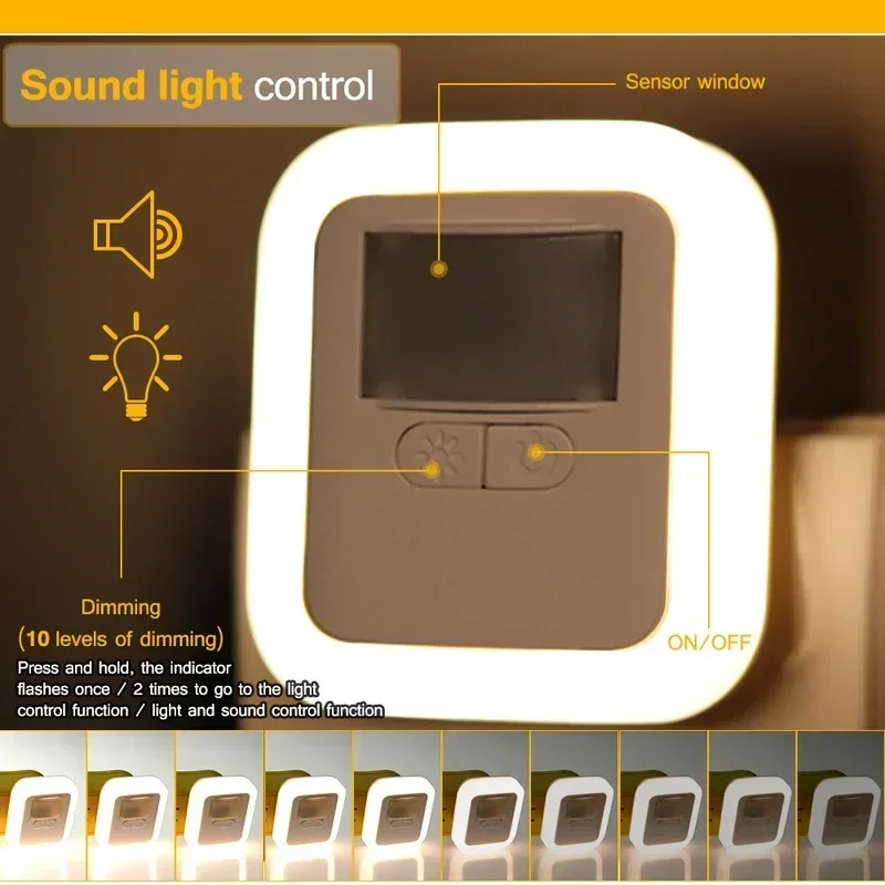 LED Smart Night Light with Motion and Sound Sensors - Adjustable Brightness Decorative Lamp for Bedroom and Staircase