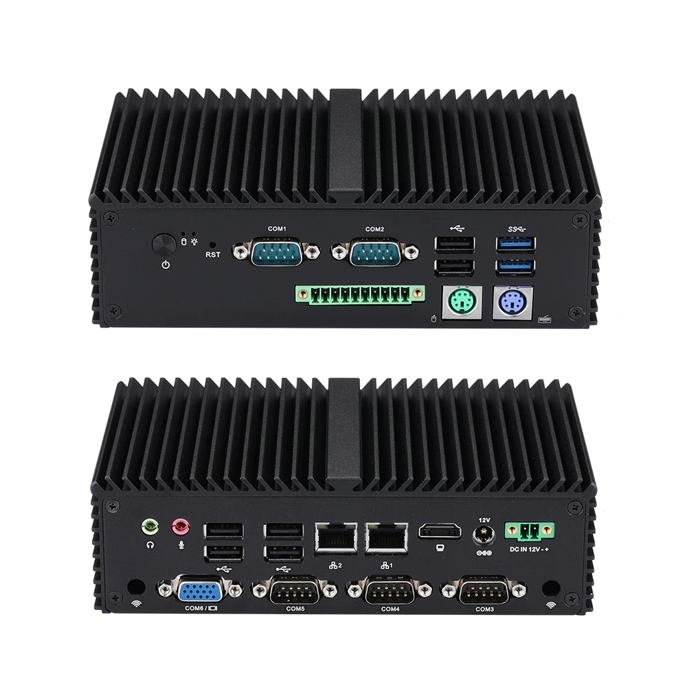 Qotom Mini Pc Industriale Senza Ventola J6412 Quad Core 2.0 Ghz 5X Com Vga Gpio Ps/2 Porte