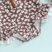Baby Girls Bathing Suit Outfits Round Neck Flower Print Long Sleeve Zipper Swimsuit and Swim Cap Toddler Baby Beach Wear Set 6