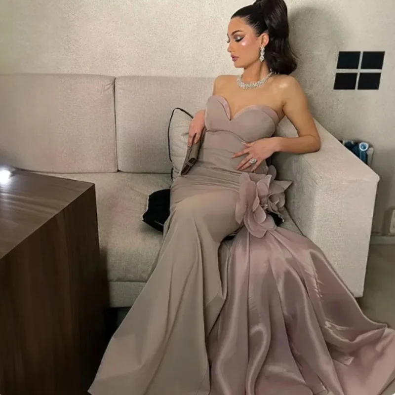 

Saudi Arabian Mermaid Ball Elegant Dress Satin Sexy Sleeveless Evening Dress Pleated Sweet Floor Sweeping Formal 2024 New