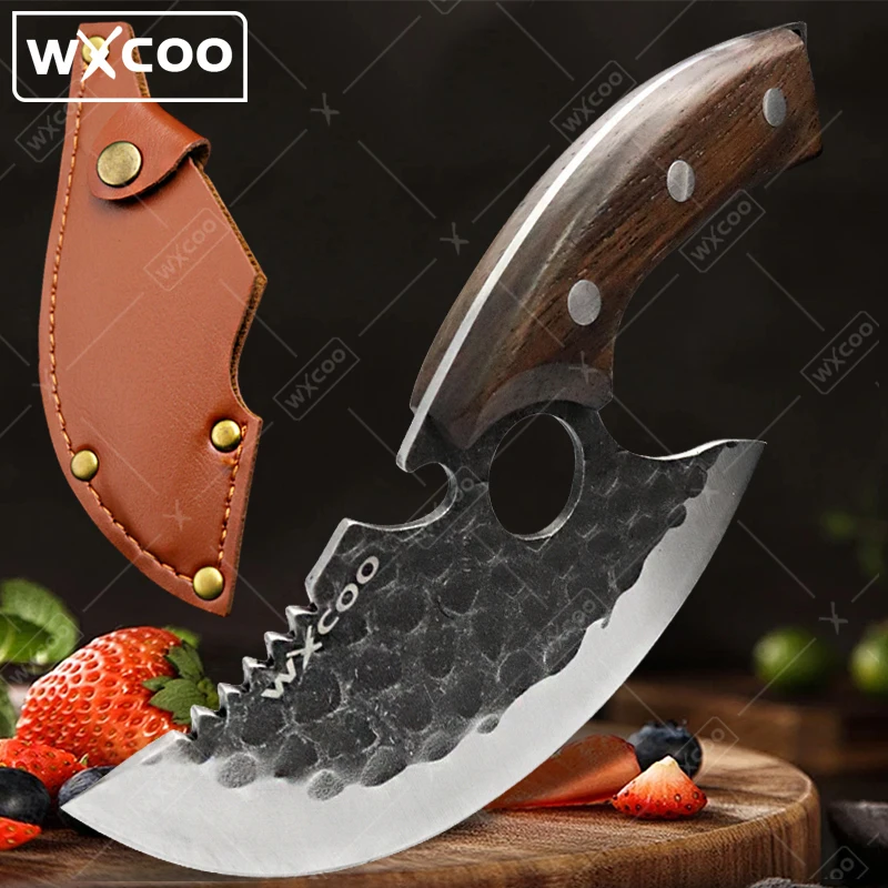 WXCOO Hand Forged Hammered Chef's Knife Stainless Steel Kitchen Knives Meat Cleaver Splitting Slicing Knife Fruit Paring