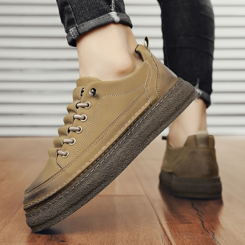

2023 Spring New Men's Casual Shoes Artificial leather Sneakers For Man Non-slip Black Khaki Comfortable Male Board Shoe Fashion