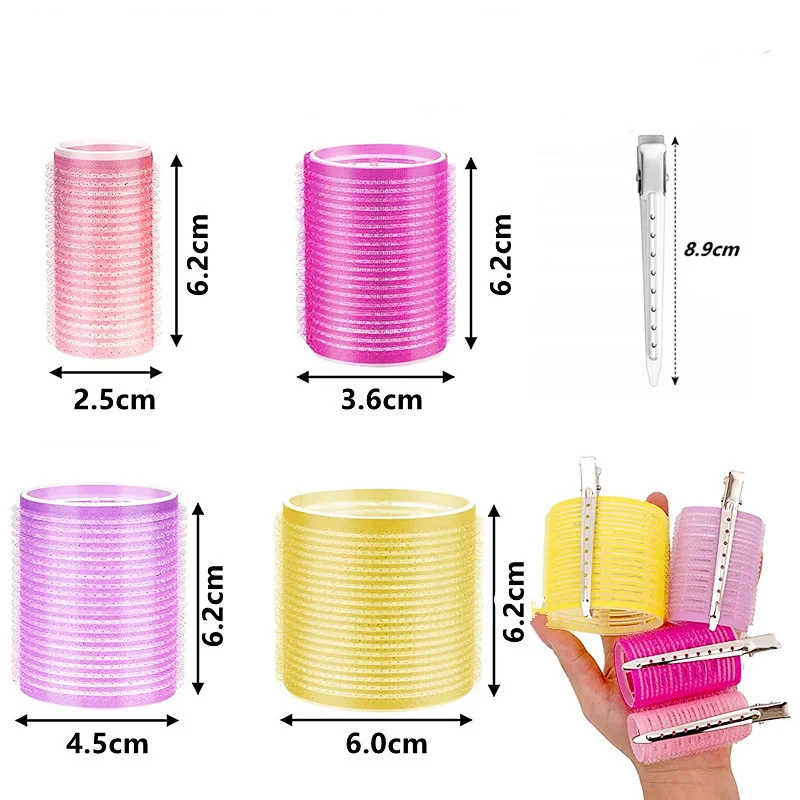 45pcs/set Black Self-Grip Hair Rollers With Clips Heatless Roller Jumbo Sticky Hair Roller Set Salon Dressing Curlers