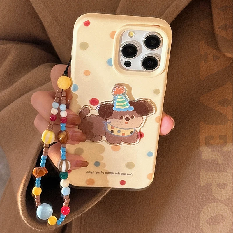 Cartoon Cute Puppy Polka Dot Pattern Case For iPhone 16 Pro Max 15 13 14 12 16 Plus Soft Silicone TPU Phone Back Cover