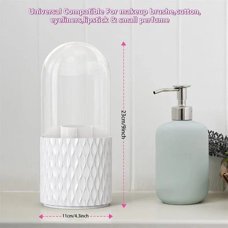 360 Rotating Cosmetics Makeup Brush Organizer with Lid Dustproof Large Capacity Cosmet Holder Box for Jewelry Pen 1PC 2