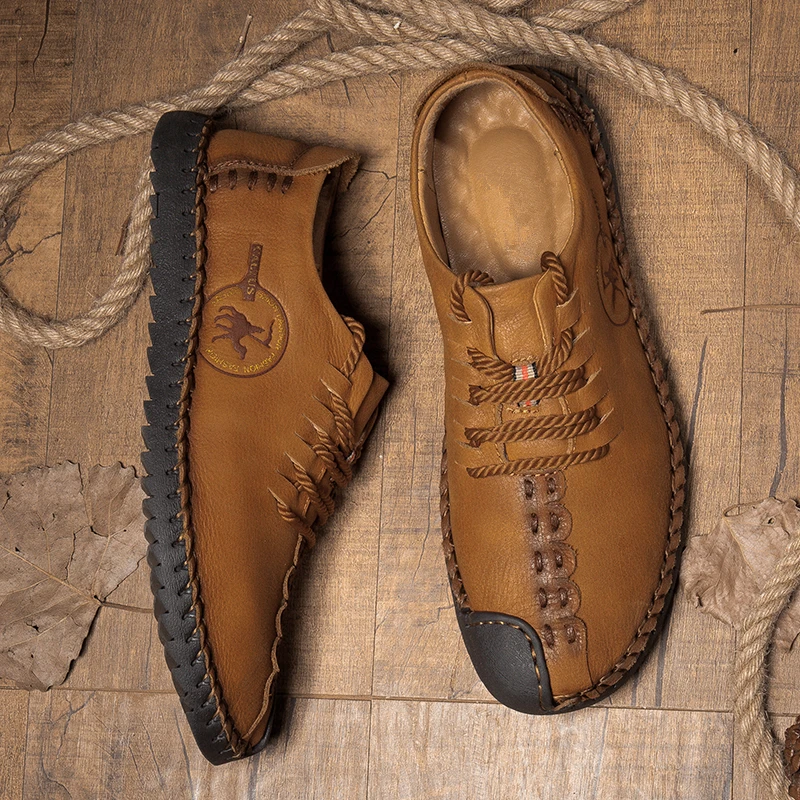 Tanie Nowe męskie ręcznie robione skórzane buty męskie oddychające buty na