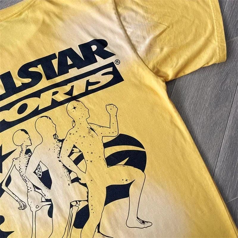 

Футболка 24ss Hell Star Marathon для мужчин и женщин, повседневная тенниска оверсайз из чистого хлопка, с эффектом потертости, 1:1