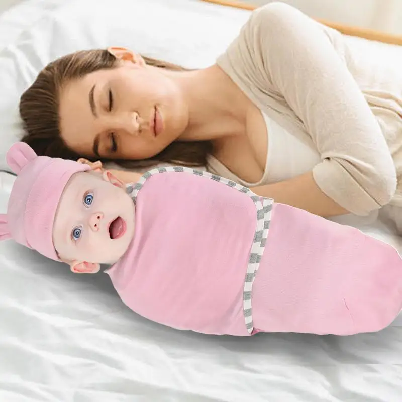 Baby Swaddles 0-3 Months Adjustable Baby Sleep Swaddle With Hat Soft Nursery Swaddling Blankets Cute Supplies For Boys