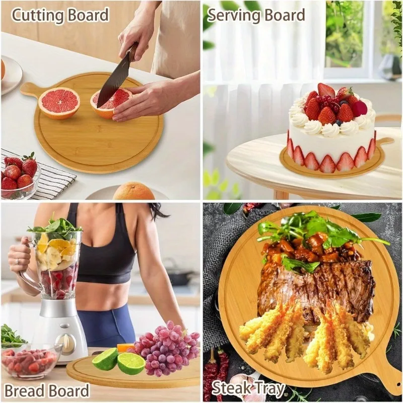 Durable Bamboo Serving Tray with Cutting Board Function for Pizza Dessert and Cheese Versatile Serveware Ideal for Home Kitchen