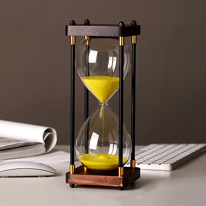 30 Minutes Hourglass Timer Vintage Wooden Frame Four Pillar Hourglass Study Living Room Decoration Decompression Sand Clock
