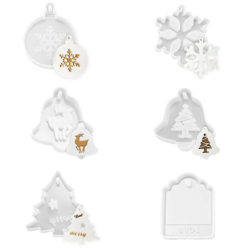 Christmas Series Pendant Silicone Mold DIY Epoxy Resin Molds Elk Christmas Tree Snowflake Hanging Tags Home Decoration Crafts