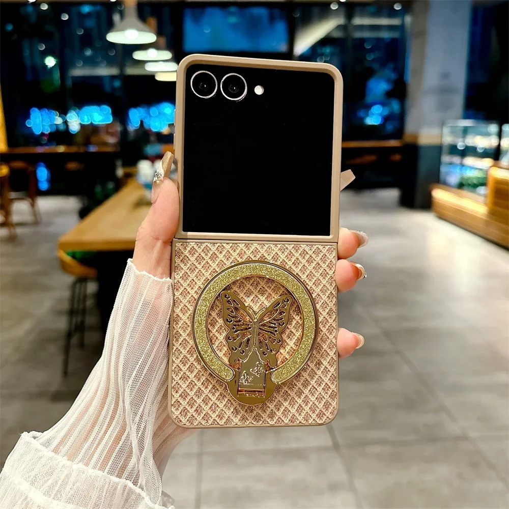 Luxury Leather Cartoon Butterfly Bracket Protective Flash Phone Case