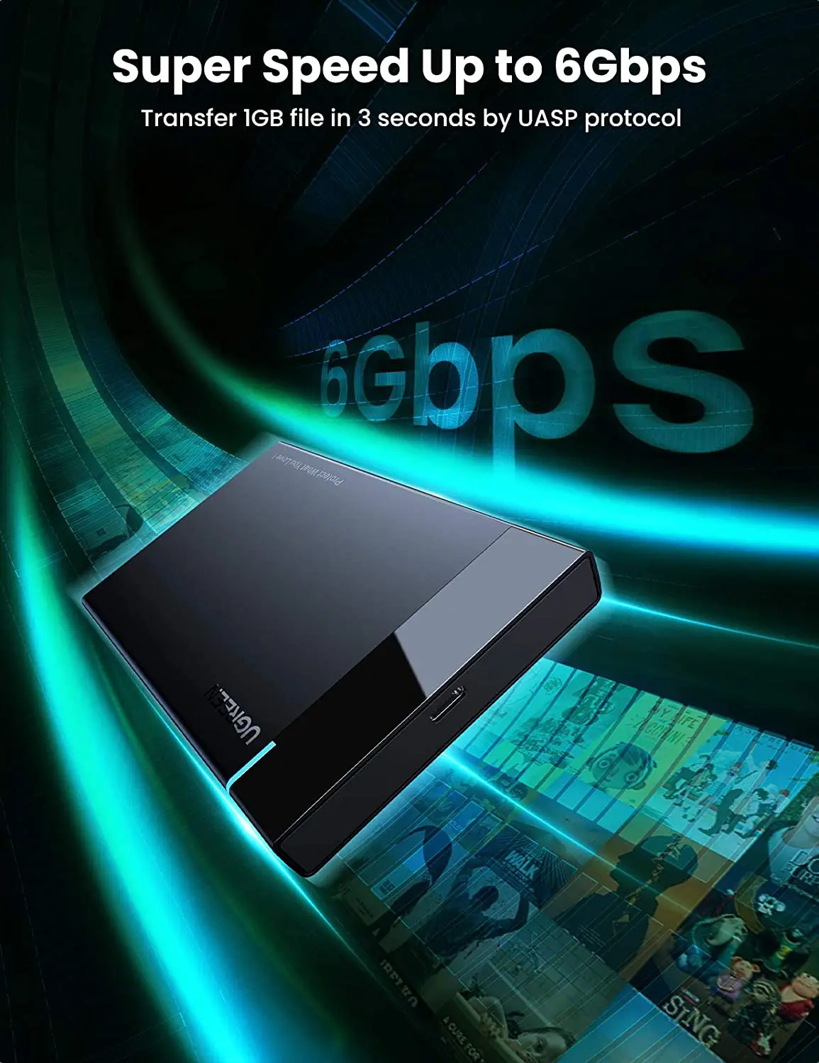 UGREEN 2.5인치 하드 드라이브 인클로저 USB C 3.1 Gen2 to SATA III 6Gbps UASP 외장 케이스 (7mm 9.5mm SSD HDD용)
