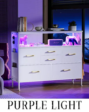 Description Picture 6 of itemDresser for Bedroom Dresser, TV Stand with 6 Drawers, Bedroom Dresser with Power Outlets and LED Light, Fabric Dressers &