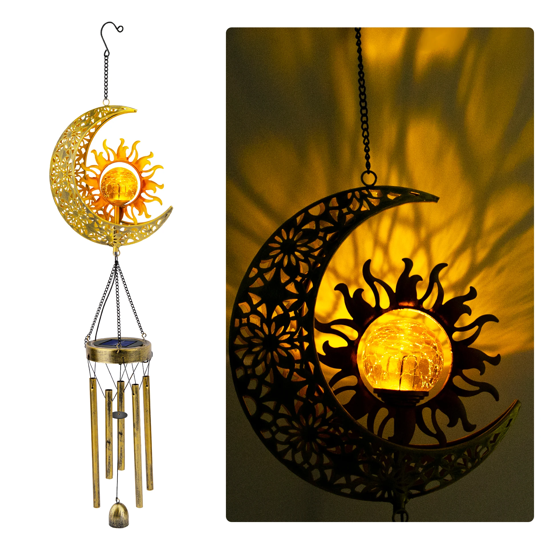 LED Solar Sun Moon Wind Chime Waterproof Wind Chimes Garden Decoration