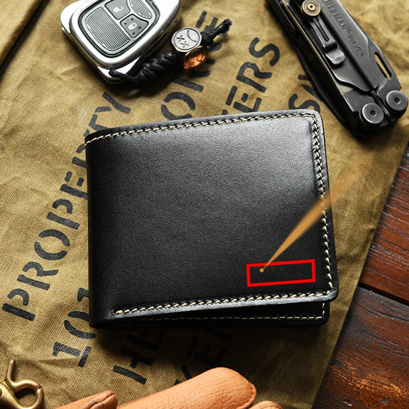 

Sculptured top layer cowhide minimalist short style wallet made of crazy horse leather, retro men's and women's driving license