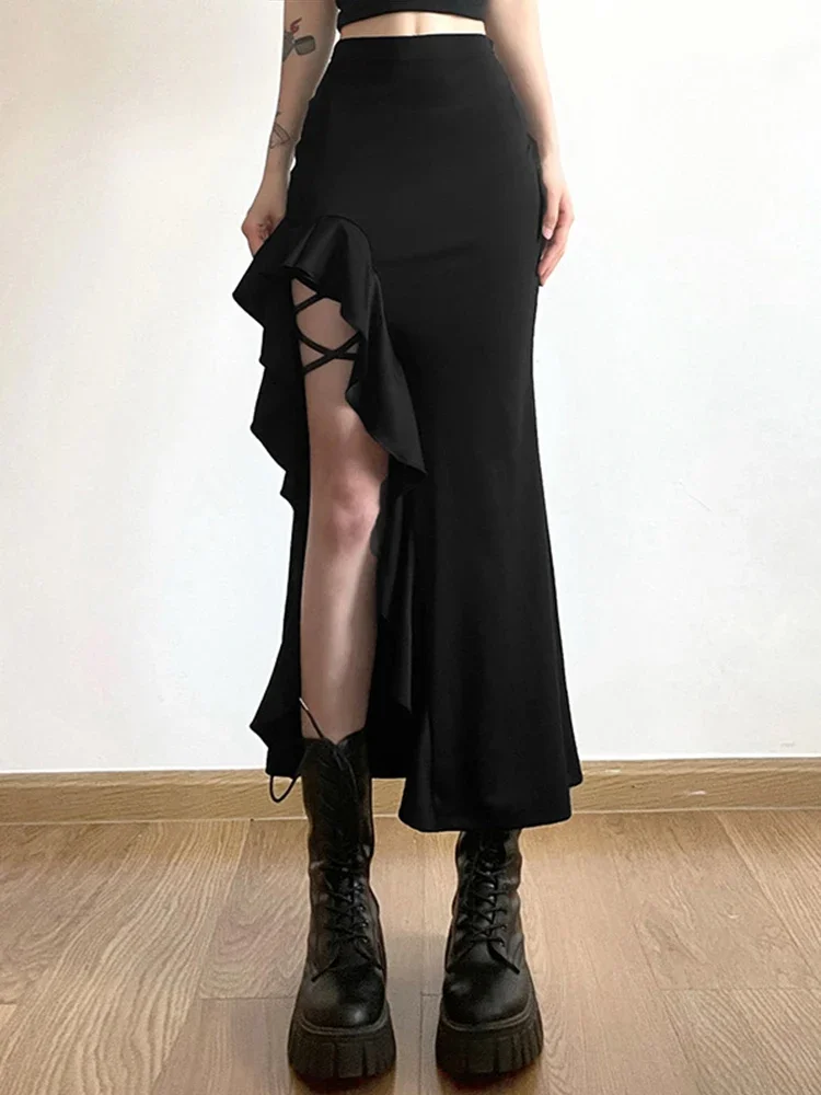 

Retro Coquette Mall Gothic Skirt 2024 New Women Streetwear Grunge High Waist Irregulr Split Skirt Emo Alternative Indie Clothes
