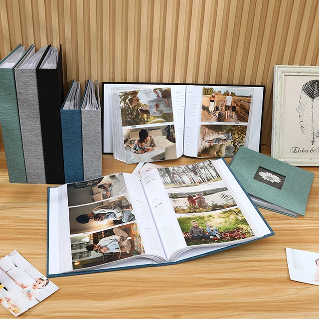Album de couverture en lin de 6 pouces, Album de stockage de photos de Type feuille, 200/300 pièces, Collection inscriptible de Photos de croissance des enfants 6