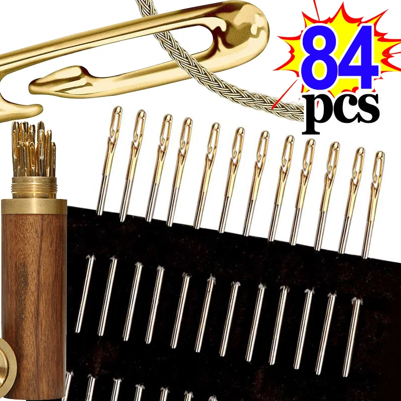 

84/12Pcs Blind Needle Stainless Steel Side Piercing Elderly Households DIY Jewelry Beaded Pins Presbyopia Myopia Self-Threading