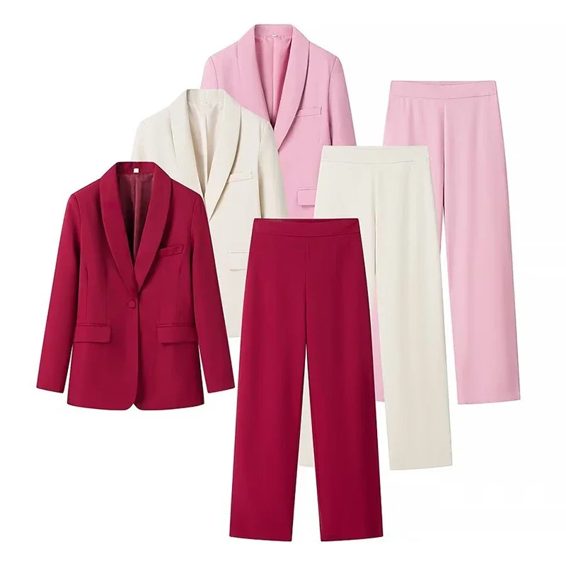 Elegant Blazer Pants Set Solid Loose Lapel Single-breasted Coat Wide Leg Trousers Sets Fall Office New in Matching Suits