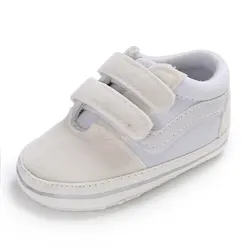 Baby Canvas Sneakers - Classic Stripes Anti-Slip Soft First Walkers - 7-12 months (White)
