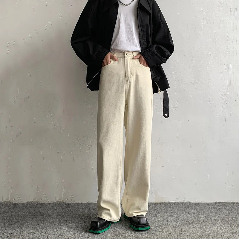 Baggy Beige Jeans Men Fashion Casual Oversized Wide Leg Jeans Men Streetwear Korean Loose Straight Denim Pants Mens Trousers 5