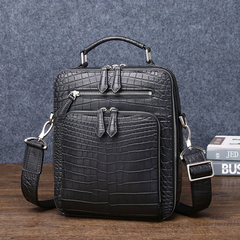 

New 2024 Misty Crocodile Pattern Men's One Shoulder Diagonal Straddle Bag, Real Leather Bag, Luxury Handbag, Bucket Bag