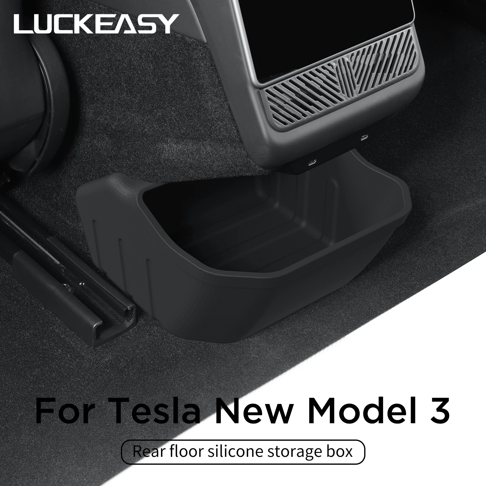 LUCKEASY für Tesla Model 3 Highland 2024-2026 Rücksitz-Aufbewahrungsbox Unter dem Hinteren Luftauslass Rücksitz-Aufbewahrungsfach Zubehör